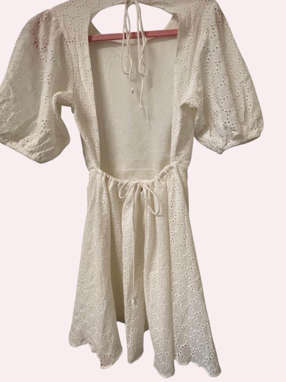 White Eyelet Open Back Puff Sleeve Dress Size Medium NWOT - Picture 3 of 7